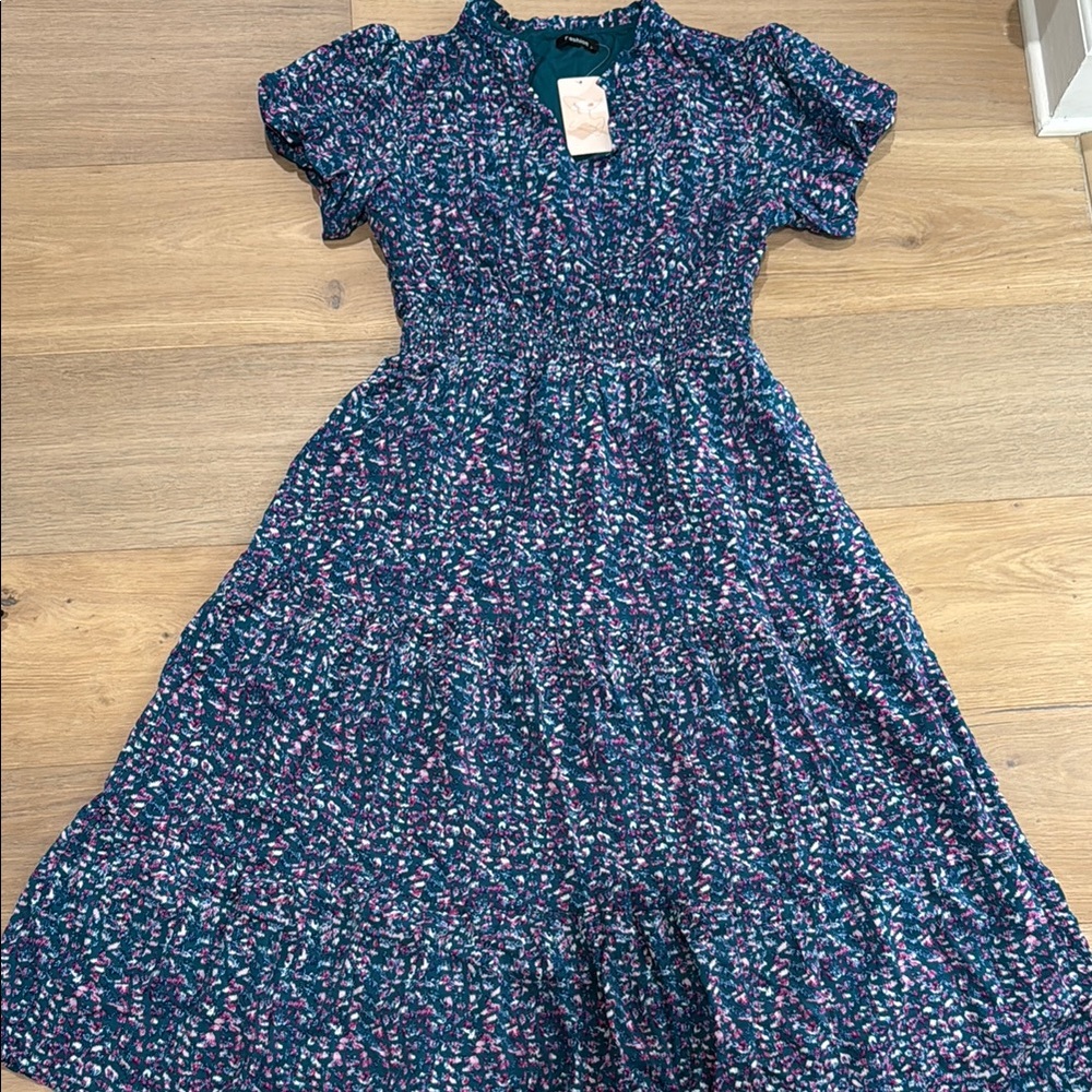 Floral Blue and Pink Midi Dress